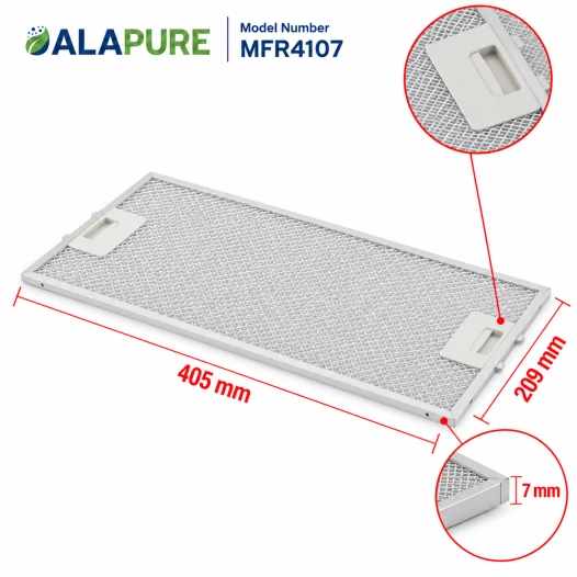 Filtre métallique Alapure compatible avec Neff 434107 / 00434107 209 x 405 x 8 mm