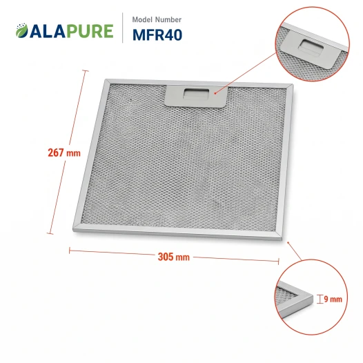 Filtre métallique Alapure compatible avec le Blaupunkt GRI0009219A 304 x 267 x 9 mm