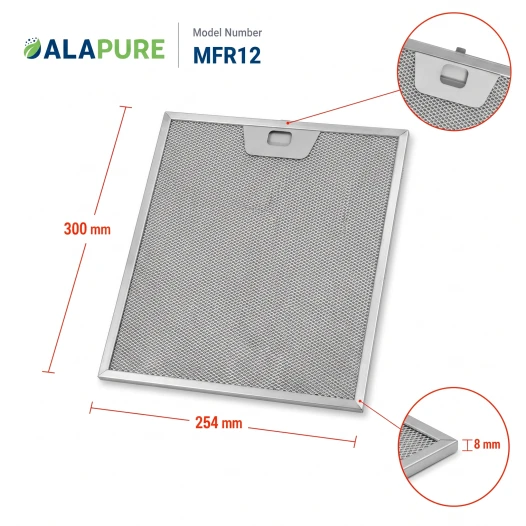 Filtre métallique Alapure compatible avec le modèle Faber 1330071330, 300 x 252 x 9 mm