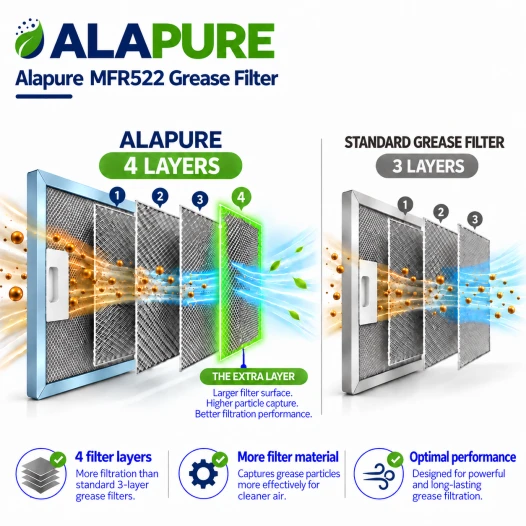 Filtre métallique Alapure compatible avec le modèle Ikea 133.0176.352, 166 x 516 mm