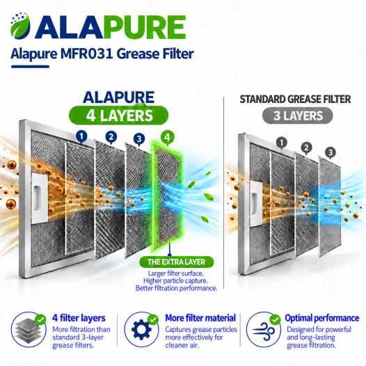 Filtre métallique Alapure compatible avec Whirlpool 453 x 147 mm 481248058288
