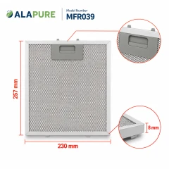 Filtre métallique Alapure compatible avec le modèle Klarstein 10034872, 230 x 257 mm