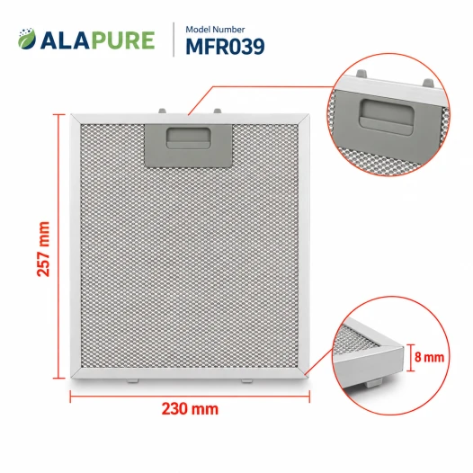 Filtre métallique Alapure compatible avec le modèle Klarstein 10034872, 230 x 257 mm