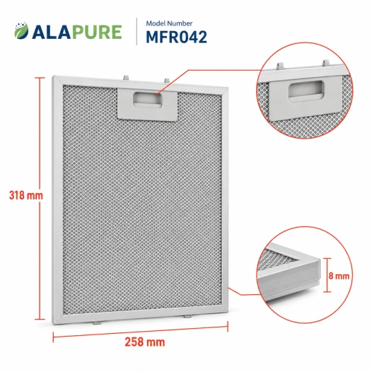 Filtre métallique Alapure compatible avec le modèle Klarstein 10032227, 258 x 318 mm (2 pièces)