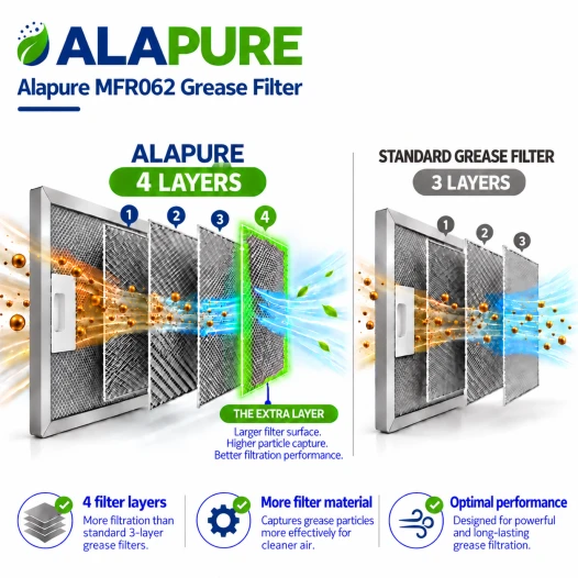 Filtre métallique Alapure compatible avec le modèle Viva 11022474, 482 x 192 x 8 mm