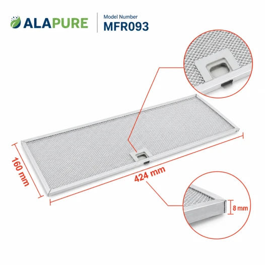 Filtre métallique Alapure compatible avec le modèle Juno 50286533000, 160 x 424 mm (2 pièces)
