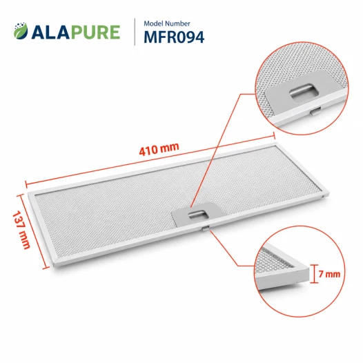 Filtre métallique Alapure compatible avec le modèle Progress 50286534008, 137 x 410 mm (2 pièces)