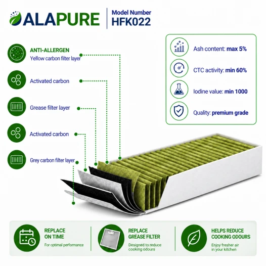 Filtre à charbon Alapure CleanAir Plus compatible avec les modèles Bosch Série 4 / Série 6 / Série 8 (4 pièces)