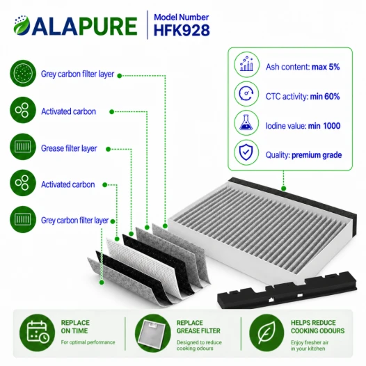 Filtre à charbon Alapure CleanAir compatible avec les modèles Blaupunkt 11049702 / 11026771 / 00705432