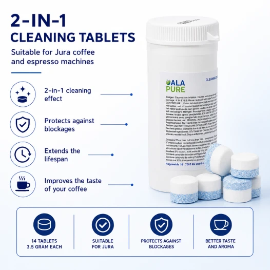 Pastilles de nettoyage Alapure compatibles avec la Jura 2-en-1 (14 pièces)