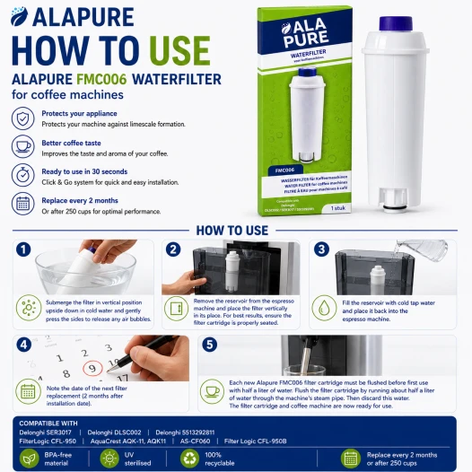 Filtre à eau Alapure compatible avec le modèle Delonghi DLSC002