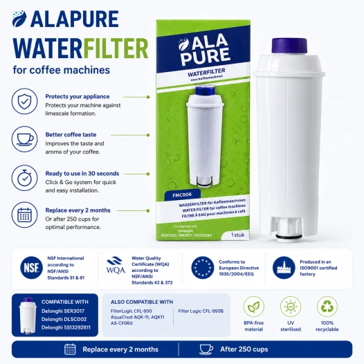 Filtre à eau Alapure compatible avec le modèle Delonghi DLSC002