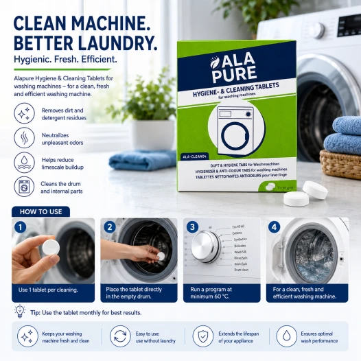 Nettoyant et désodorisant Alapure compatible avec le WPRO AFR301 / 484000001180 / 484000008427 / Powerfresh pour lave-linge / DAFR108