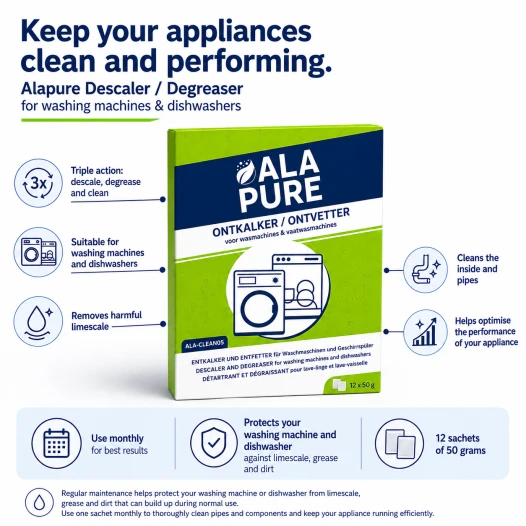 Alapure 3-en-1 Détartrant / Dégraissant compatible avec AEG Clean & Care 9029803823 (12 pièces)